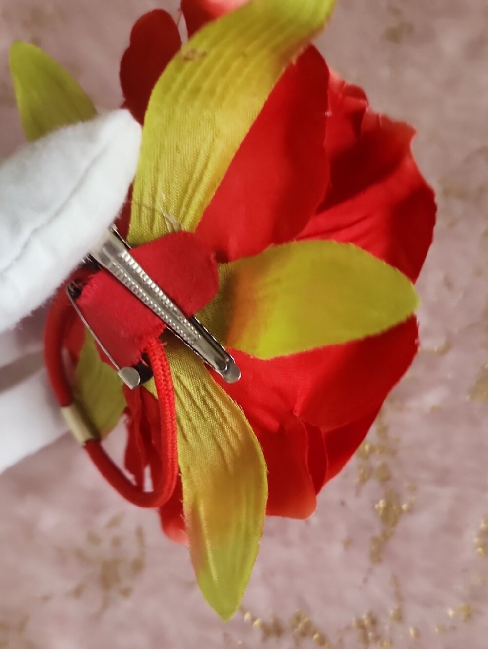 HAIR CLIP | Red Floral Hair Clip Scrunchie - Picture 6 of 13